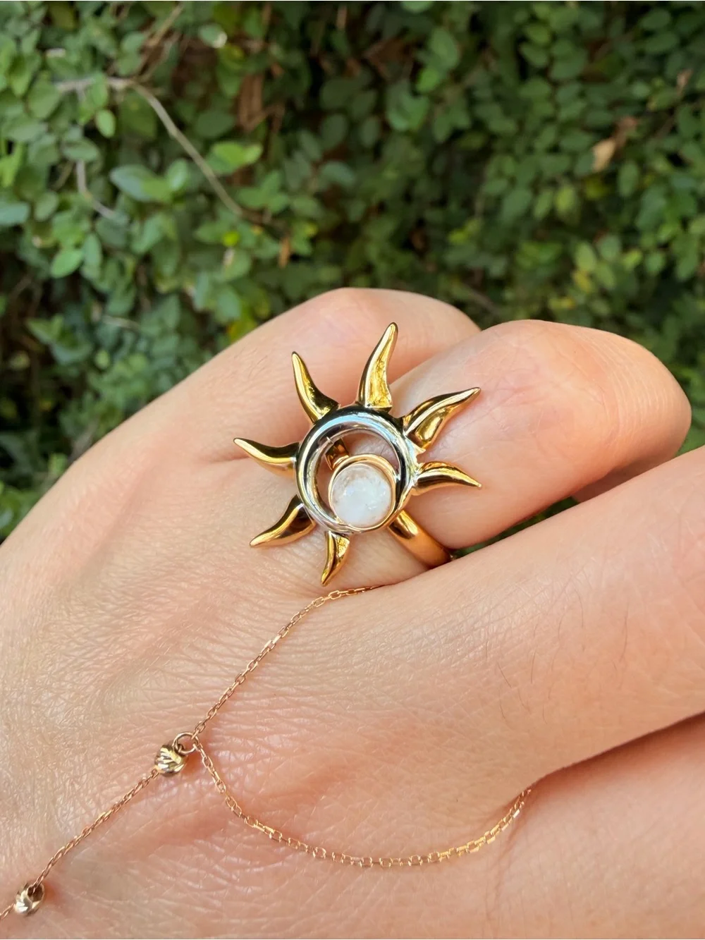 Gold Sunburst Ring with Moonstone Center